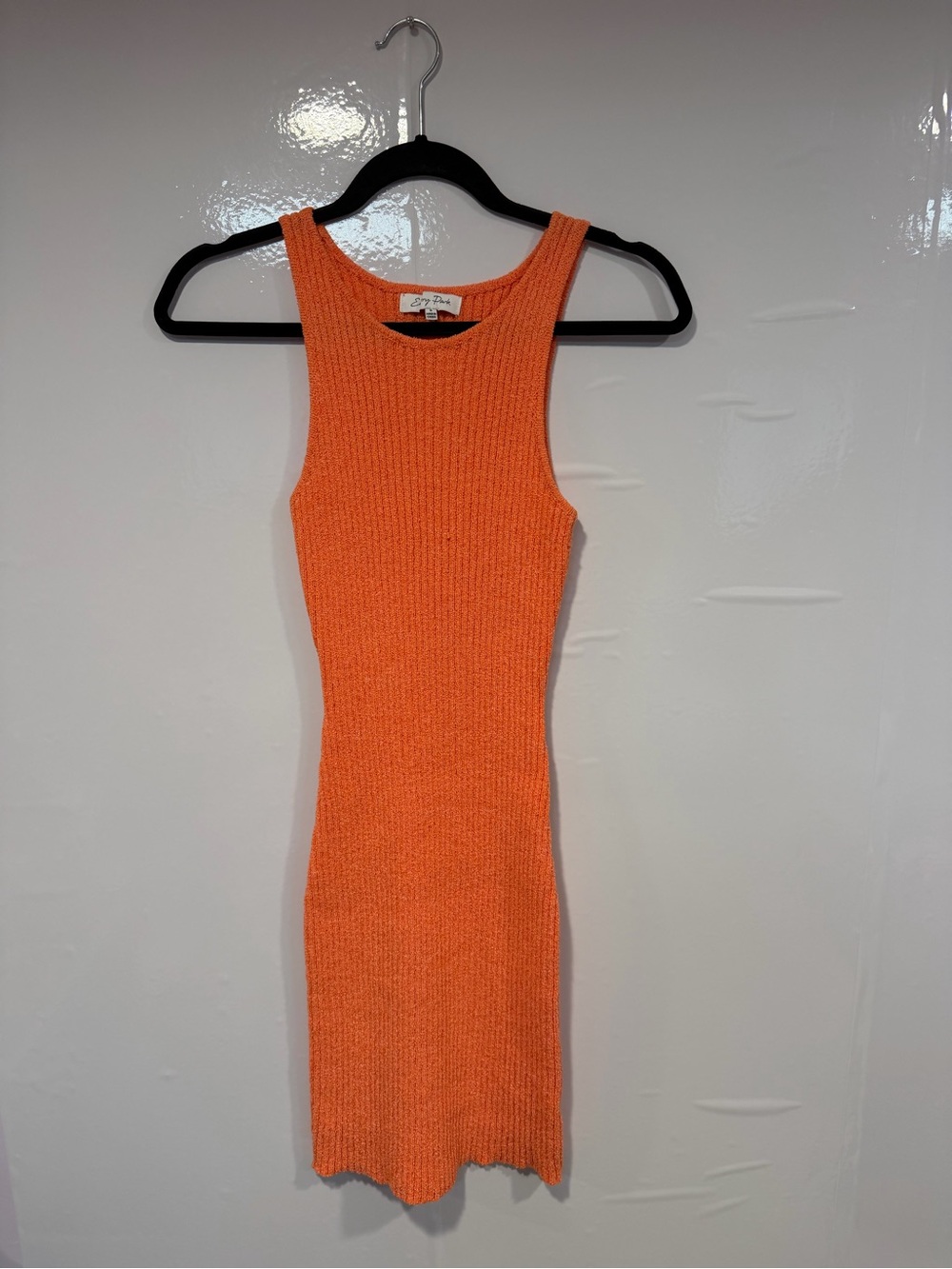 Emory Park Womens Sleeveless Ribbed Knit Bodycon Mini Dress Orange Size Small